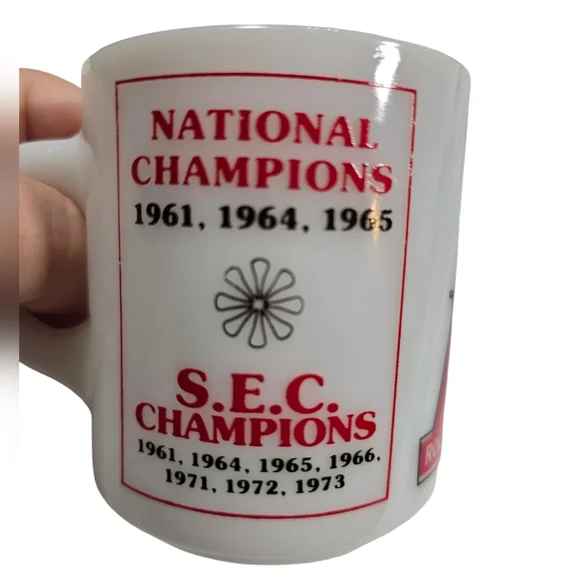 RARE Vintage Alabama Crimson Roll Tide Championship Milk Glass Coffee Mug - Picture 7 of 10